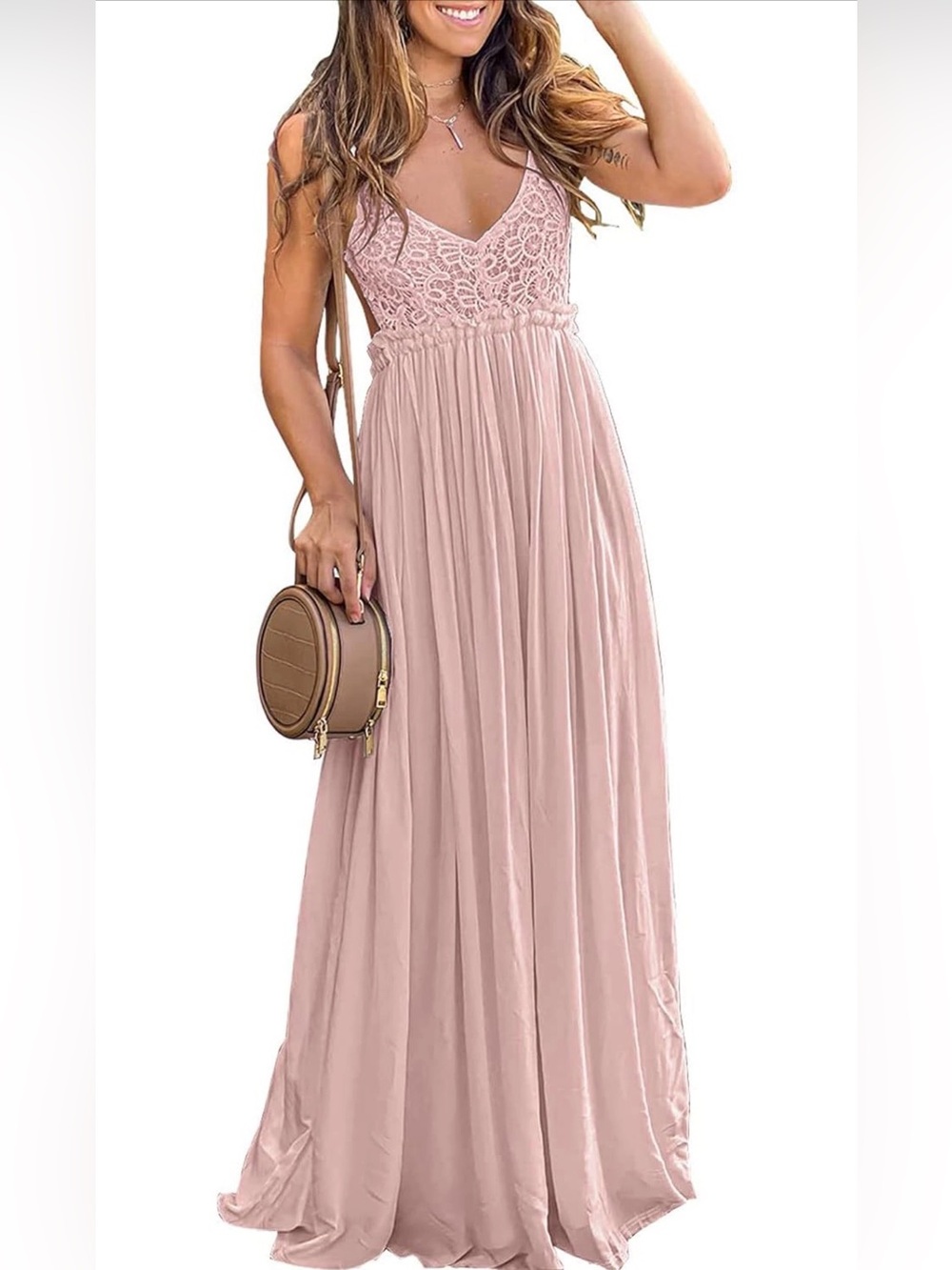 Ladmous Blush Pink Crochet Lace Maxi Dress – Size Small NWT